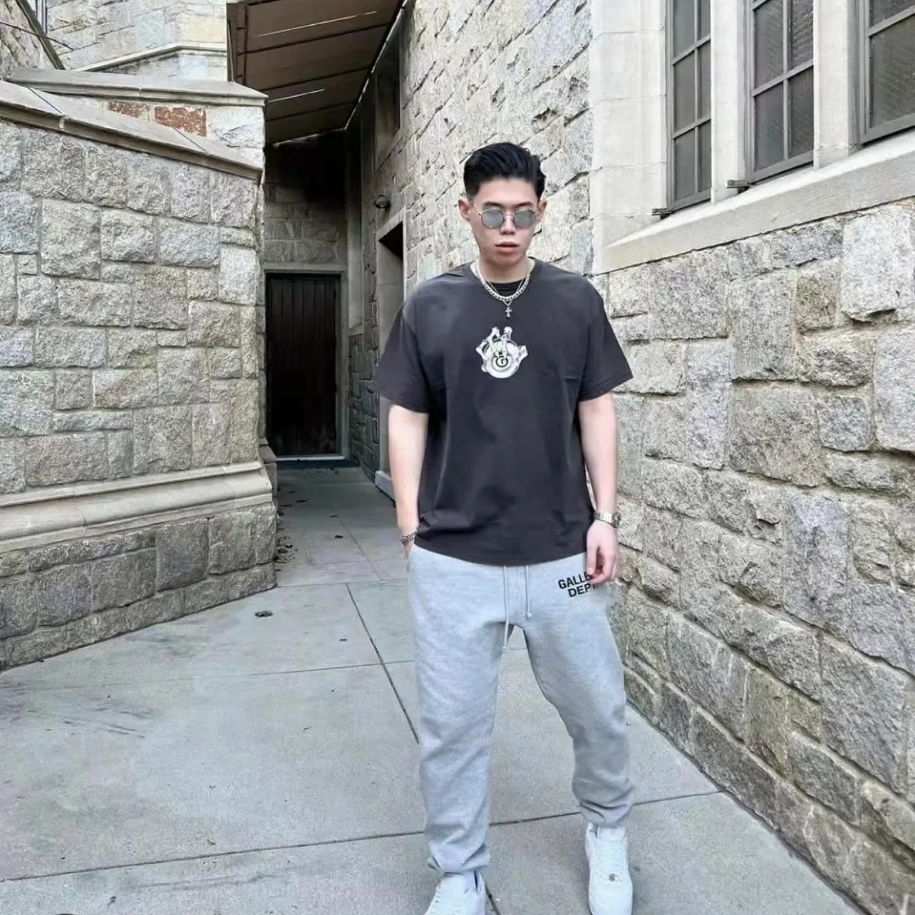 GALLERY DEPT. ENGLISH LOGO SWEAT PANTS E English basic logo sweatpants Vintage washed trousers floral gray S-XL